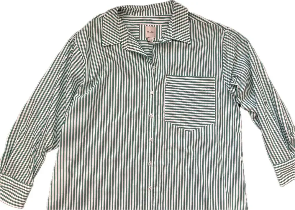 Maeve Soren Green & White Striped Long-Sleeve Shirt Dress Large Petite NWT - Picture 5 of 15